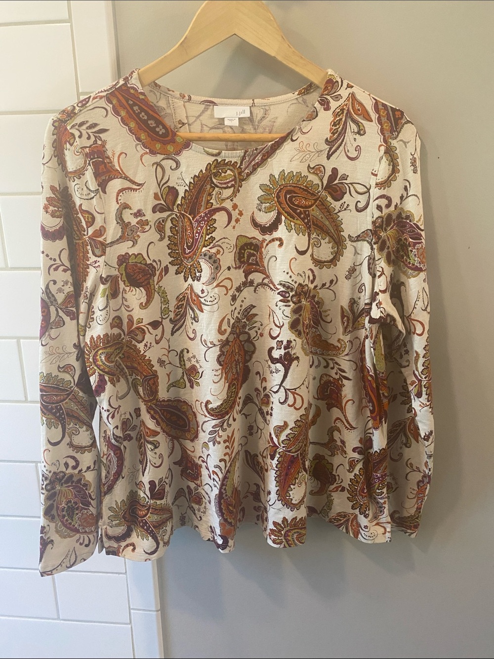 J. Jill Cream Paisley Long-Sleeve Tee with Warm Tones